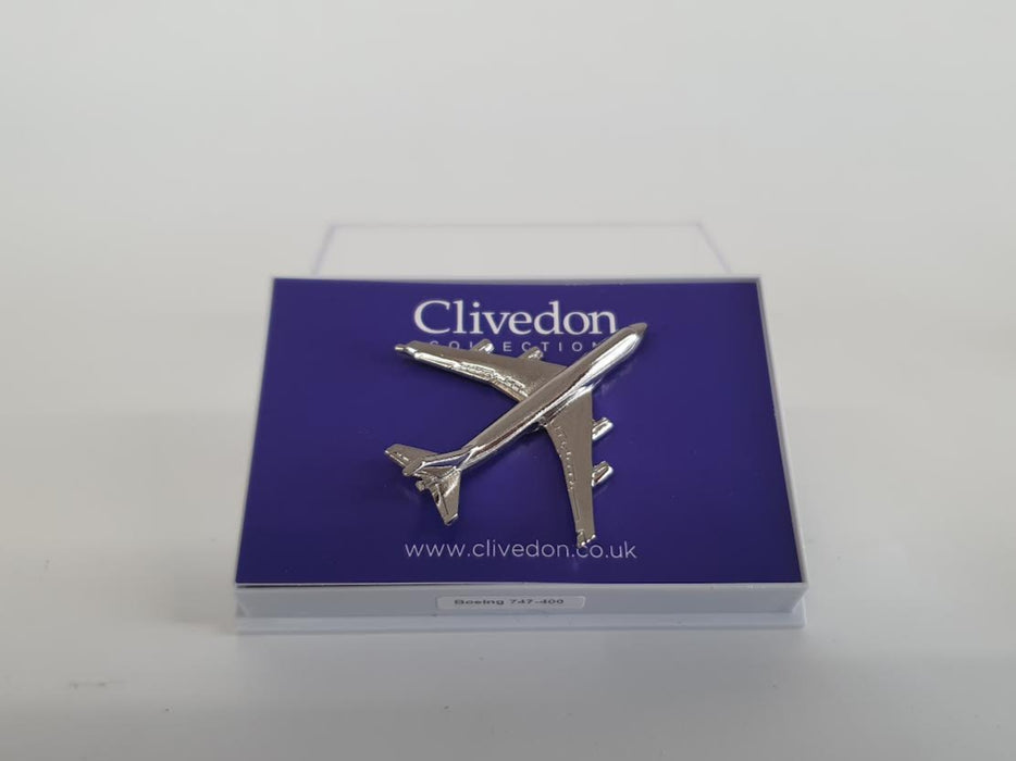 CL747LN | Clivedon Collection Pin Badges | Boeing 747 Nickel plated large pin badge