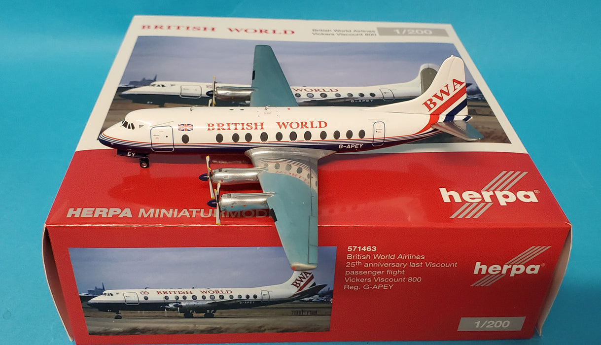 571463 | Herpa Wings 1:200 1:200 | Viscount 800 British World Airlines G-APEY (die-cast)