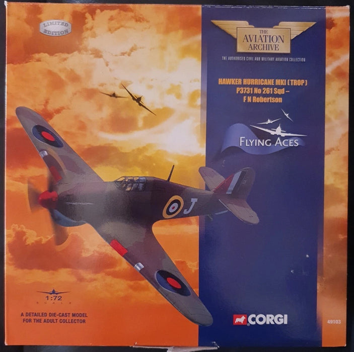 AA49103 | Corgi 1:72 | Hawker Hurricane Mk.I (Trop), P3731 No 261 Sqn- F N Roberston