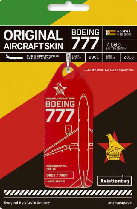 AVTAGN661WTred | Aircraft Skin Tags | Original Aircraft Skin - Boeing 777-200 Air Zimbabwe N661WT 'red'