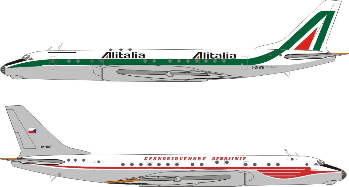 RETRO4002 | Retro Models 1:400 | TU-104A CSA Ceskoslovenske Aerolinie OK-NDF / Alitalia I-DIWN, 'Split Scheme' (with stand)
