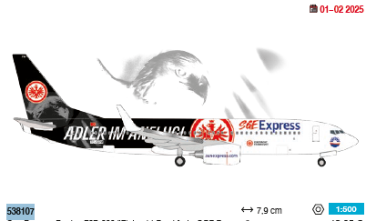 538107 | Herpa Wings 1:500 | Boeing 737-800 Sun Express Eintracht Frankfurt - SGE Express Adler im Anflug TC-SPM | was due January 2025