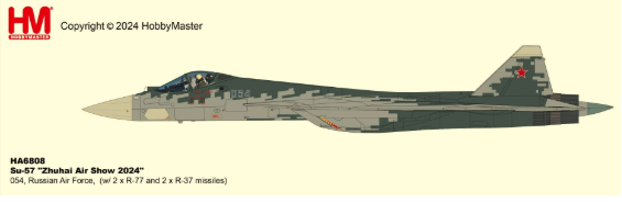 HA6808 | Hobby Master Military 1:72 | SU-57 ZHUZAI AIR SHOW 2024 - 054, RUSSIAN AIR FORCE (WITH 2 xR-77 AND R-37 MISSILES) | is due February 2025