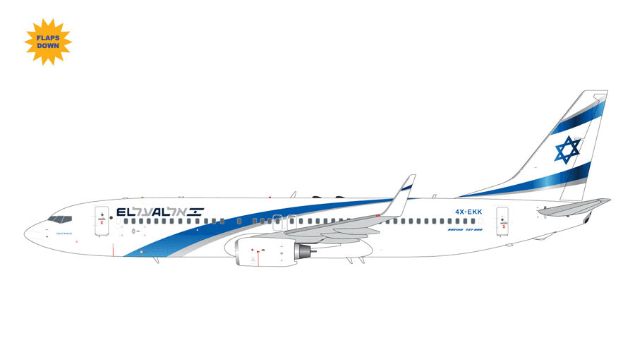 G2ELY1360F | Gemini200 1:200 | Boeing 737-800W El Al Israel Airlines 4X-EKK (flaps down) (upgraded stand) | is due July 2025