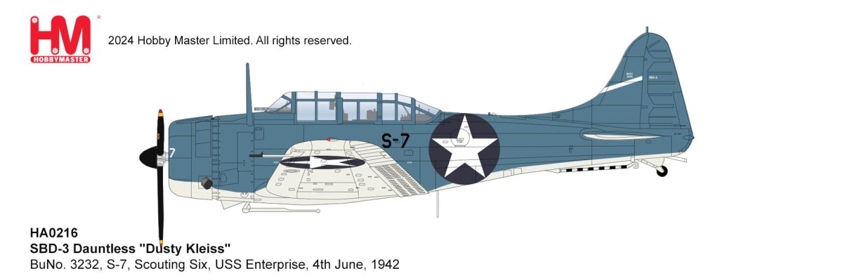 HA0216 | Hobby Master Military 1:32 | SBD-3 Dauntless Dusty Kleiss BuNo. 3232, S-7, Scouting Six, USS Enterprise, 4th June, 1942 | is due June 2025