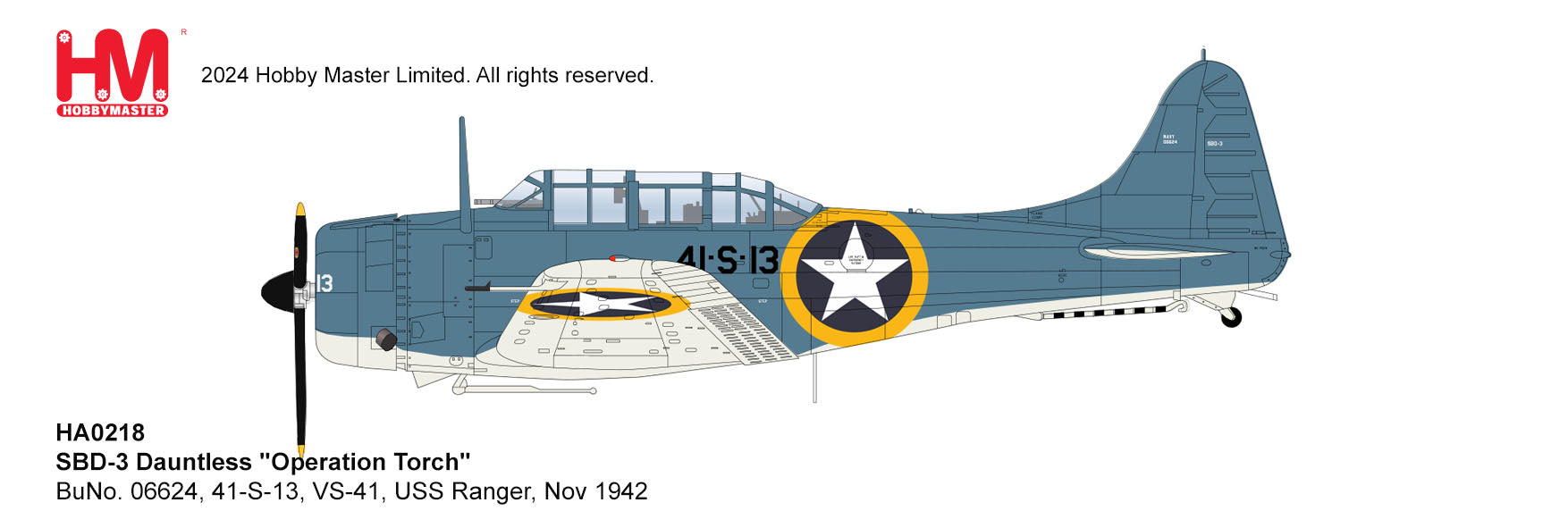 HA0218 | Hobby Master Military 1:32 | SBD-3 Dauntless Operation Torch BuNo. 06624, 41-S-13, VS-41, USS Ranger, Nov 1942 | is due October 2025