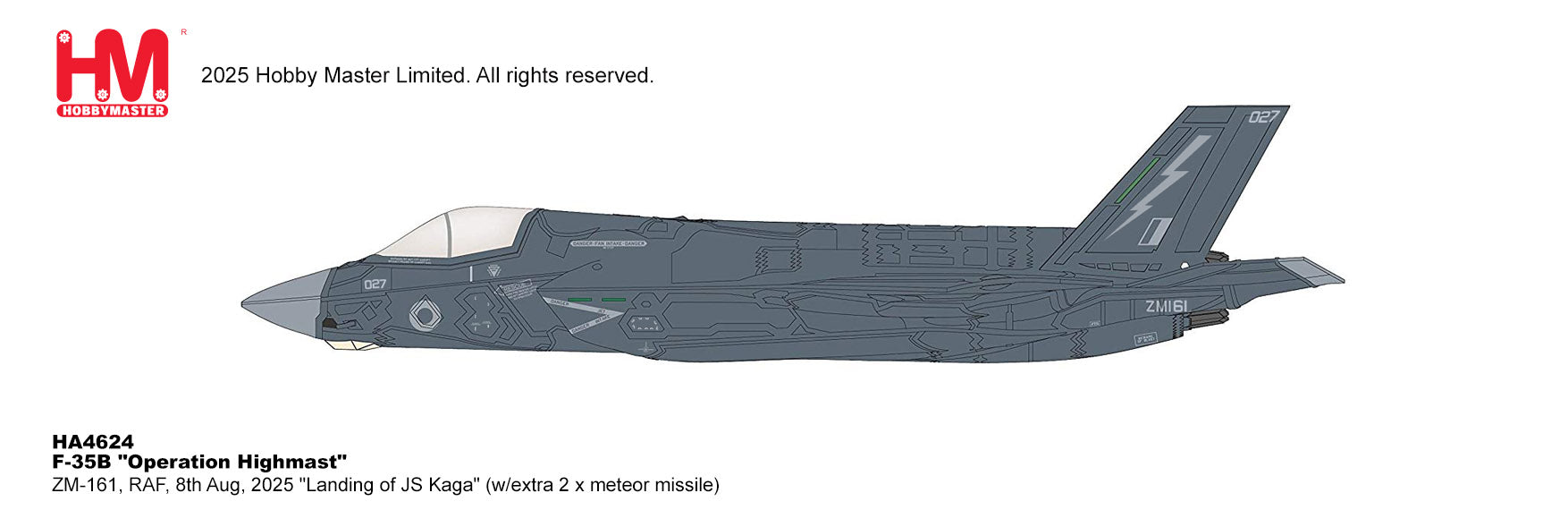 HA4624 | Hobby Master Military 1:72 | F-35B Operation Highmast ZM-161, UK Lihgtning Force, 8th Aug, 2025 "Landing of JS Kaga" First Landing of UK warplane on a Japanese Carrier (w/extra 2 x meteor inside weapon bay) | is due October 2025