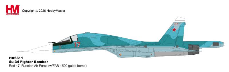 HA6311 | Hobby Master Military 1:72 | Su-34 Fighter Bomber Red 17, Russian Air Force (w/FAB-1500 guide bomb)
