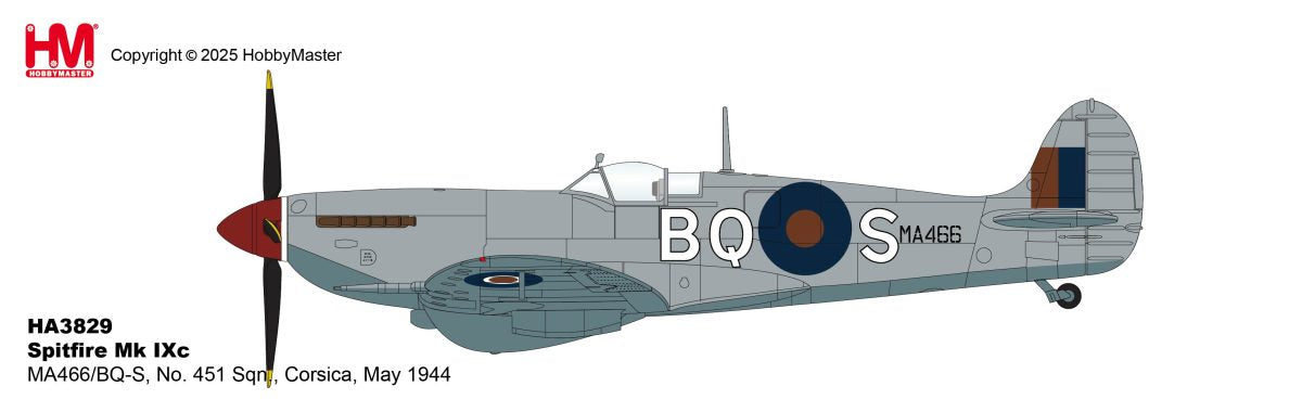 HA8328 | Hobby Master Military 1:48 | Spitfire Mk IXc MA466/BQ-S, No. 451 (RAAF) Sqn., Corsica, May 1944 | is due August 2025