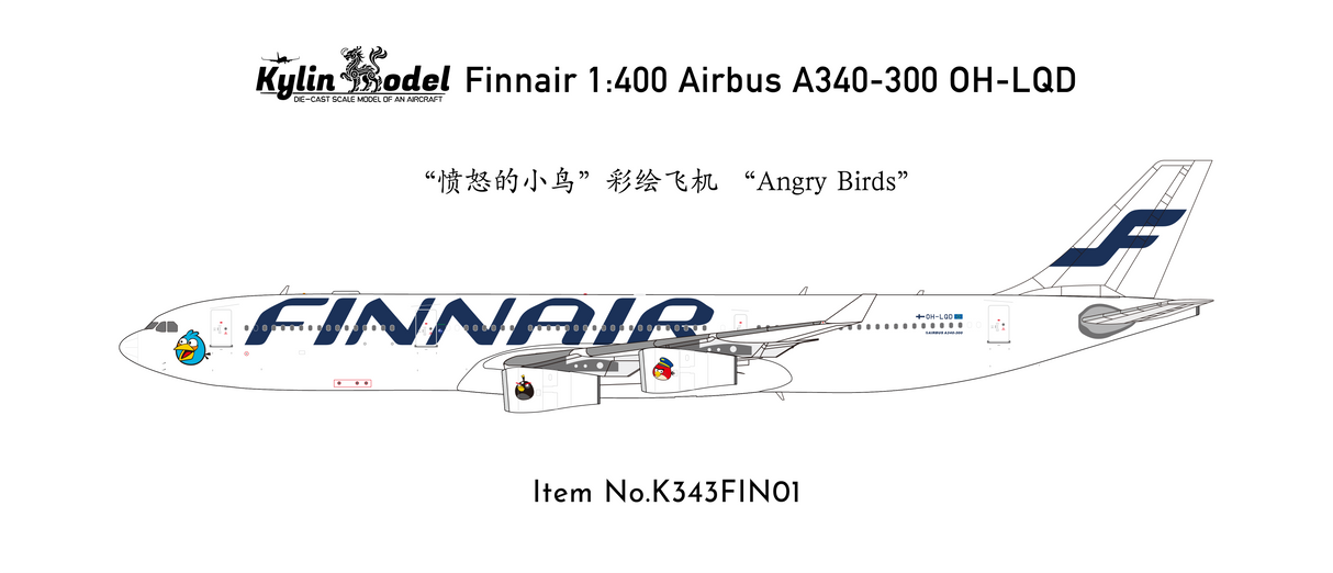 K343FIN01 | Kylin Model 1:400 | Airbus 340-300 Finnair OH-LQD (Angry Birds) | is due March 2026
