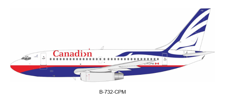 B-732-CPM | Blue Box 1:200 | Boeing 737-2T7/Adv Canadian Airlines C-FCPM with stand | is due June 2025