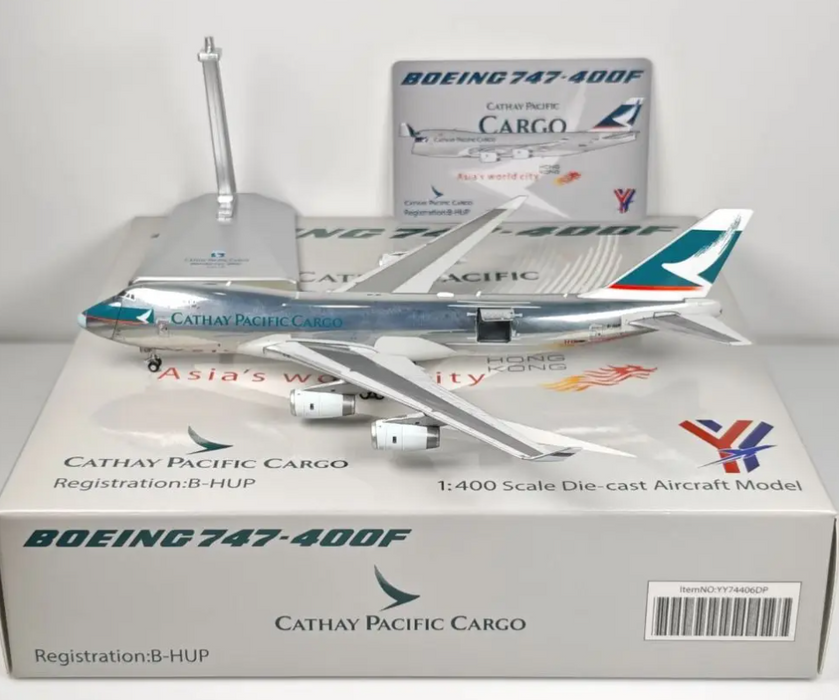 YY74406DP | YY Wings 1:400 | Boeing 747-400 Cathay Pacific Polished Interactive B-HUP | is due October 2025