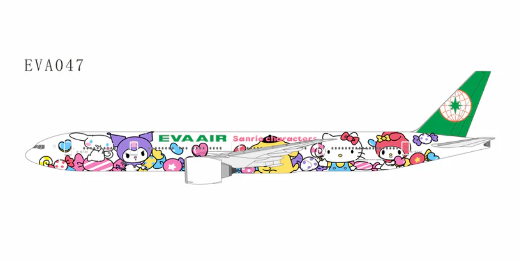 EVA047 | NG Models Lite Edition 1:400 | Boeing 777-300ER Eva Airways B-16740 (HELLO KITTY “Candy Jet” - Sanrio Characters 糖果机) (with plastic stand) | is due November 2025