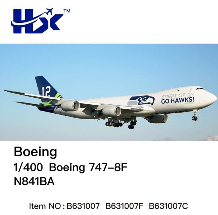 B631007F | HX Models 1:400 | Boeing 747-8F Boeing Company N841BA 'Seattle Sehawks' Flaps Down | is due November 2025