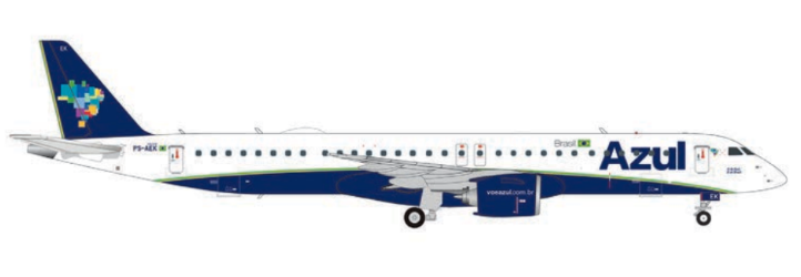 574068 | Herpa Wings 1:200 | Embraer E195‑E2 Azul Brazilian Airlines A de Azul, B de Brasil PS-AEK | is due May 2026