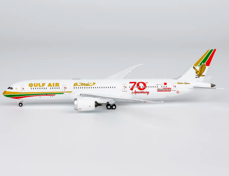 NG55157 | NG Models 1:400 | Boeing 787-9 Dreamliner Gulf Air A9C-FG 1976 retro cs, "70 Years" sticker