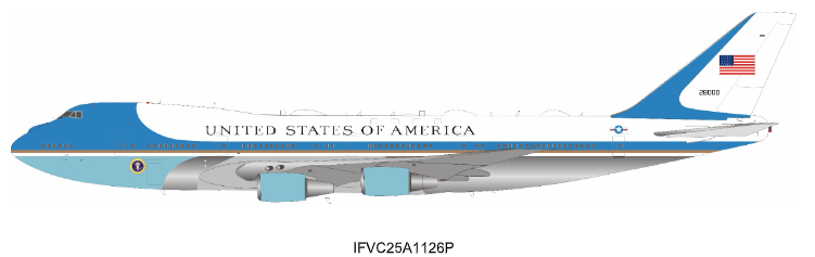 IFVC25A1126P | Inflight 200 | Boeing 747-200B VC-25A USAF 28000 PLUS COIN with stand detachable gear | is due July 2026