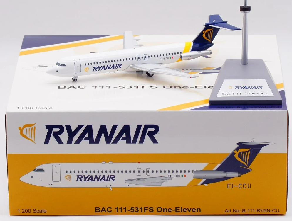 B-111-RYAN-CU | Blue Box 1:200 | Ryanair BAC 111-531FS One-Eleven EI-CCU with stand