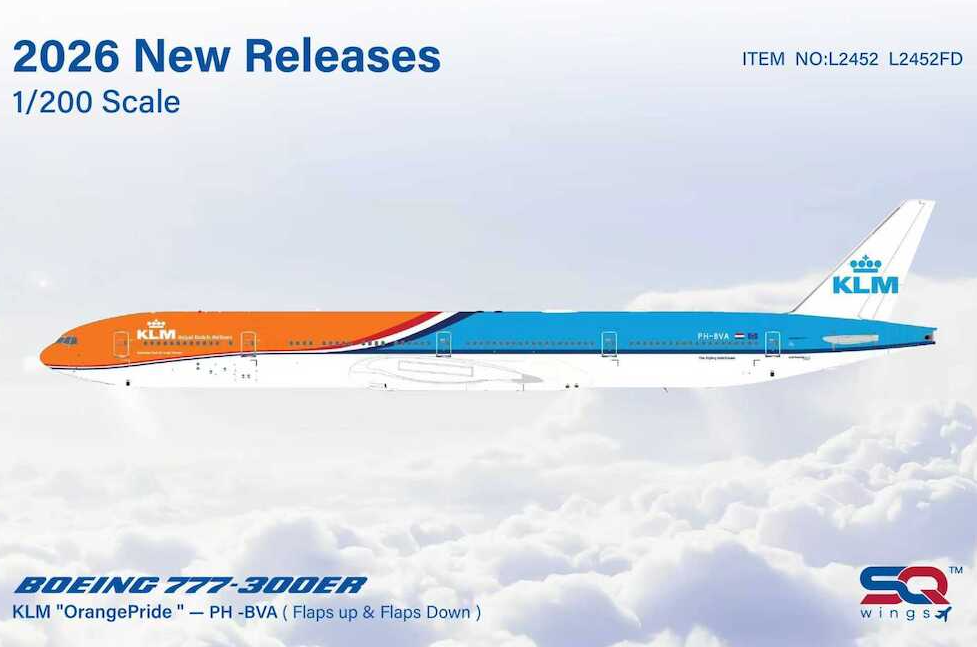 L2452 | SQ Wings 1:200 | Boeing 777-300ER KLM Royal Dutch Airlines PH-BVA 'Orange Pride' | is due September 2026