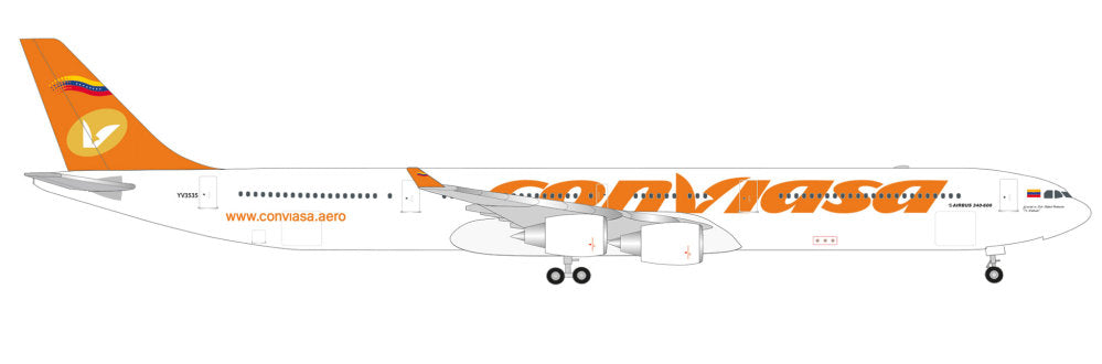 538626 | Herpa Wings 1:500 | Airbus A340-600 Conviasa YV3535 General en Jefe Rafael Urdaneta El Brillante | is due July 2025
