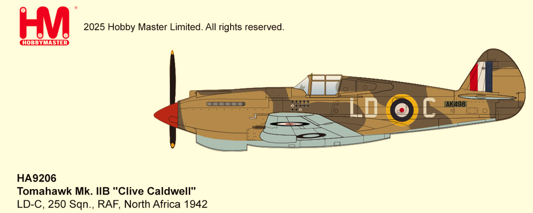HA9206 | Hobby Master Military 1:72 | Tomahawk Mk. IIB Clive Killer Caldwell LD-C, 250 Sqn., RAF, North Africa 1942 Australia’s Top WW2 Air Ace and Top P-40 Ace of WW2 | is due July 2025