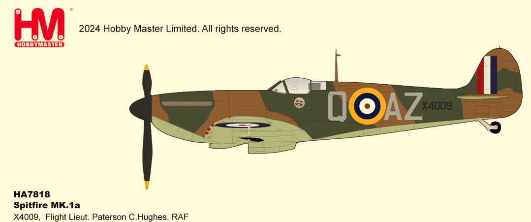 HA7818 | Hobby Master Military 1:72 | Spitfire MK.1a X4009, Flt Lt P C Hughes, RAF, 1940 CORE RANGE NO FUTHER DISCOUNT | is due July 2025