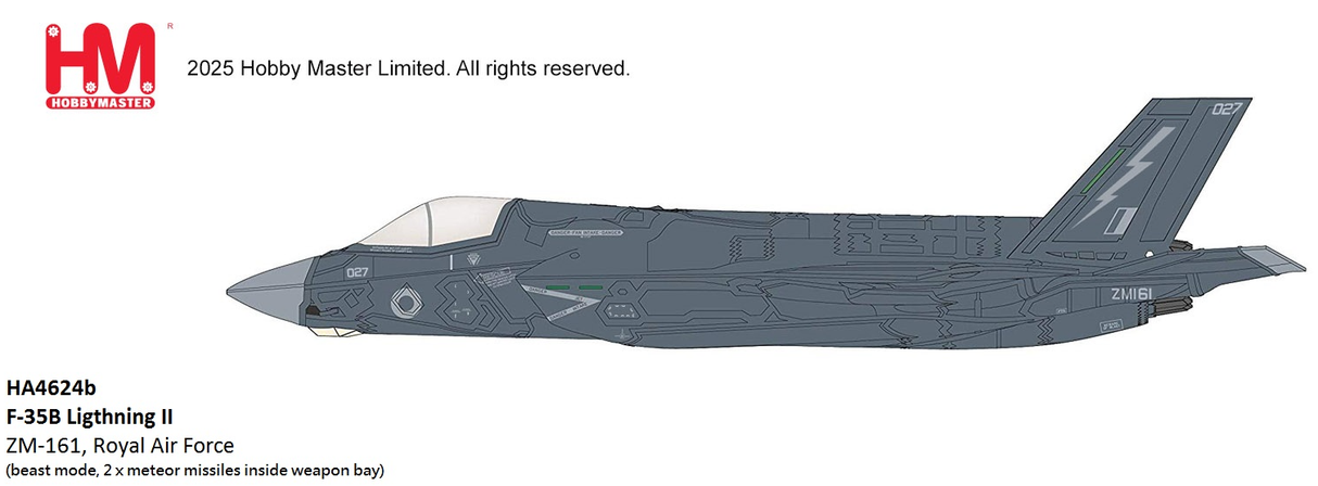 HA4624b | Hobby Master Military 1:72 | F35B Lightning II, ZM-161, Royal Air Force (beast mode, 2 x meteor missiles inside weapon bay) | is due October 2025