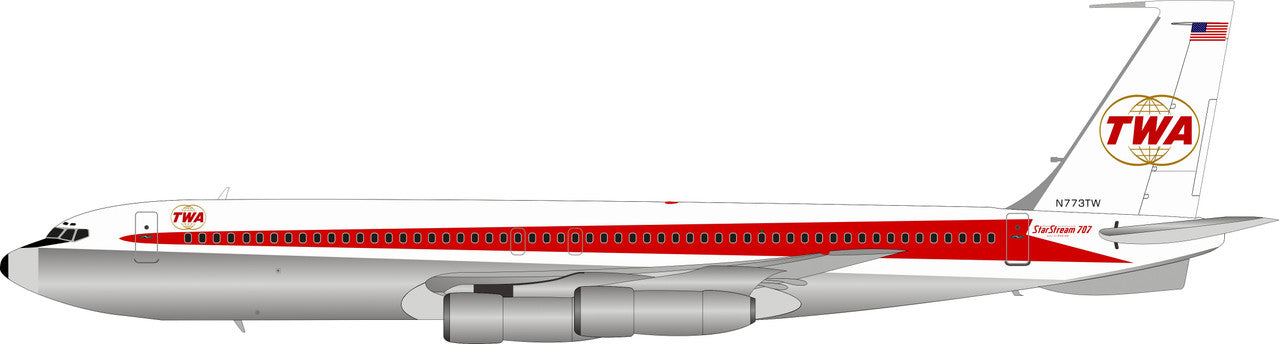 IF707TW0619P | InFlight200 1:200 | Boeing 707-300 TWA N773TW (polished with stand)