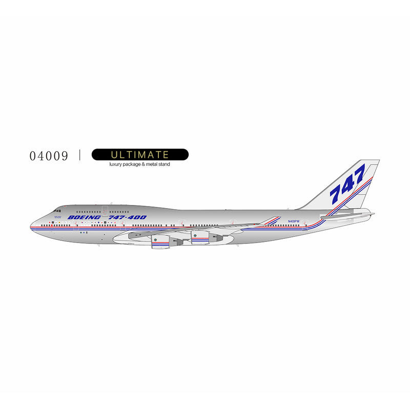 NG04009 | NG Models 1:400 | Boeing 747-400 The Boeing Company N401PW (Boeing house colors) (with stand)
