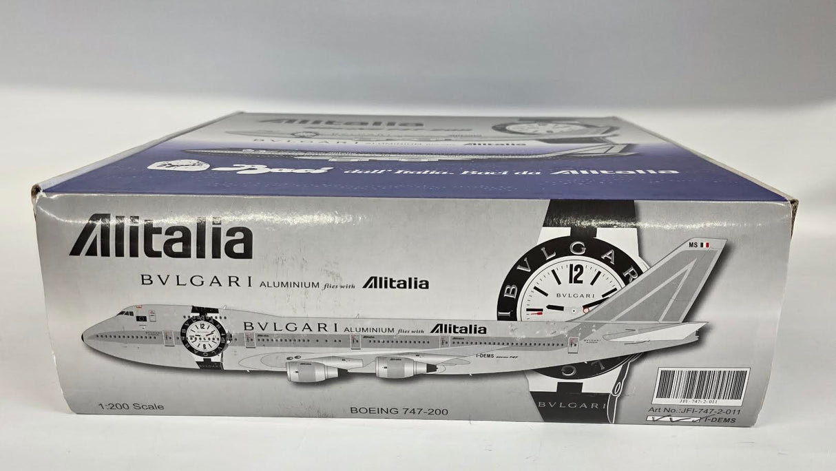 JFI-747-2-011 | JFox Models 1:200 | Boeing 747-200 Alitalia I-DEMS, 'Bulgari Aluminium' (with stand)