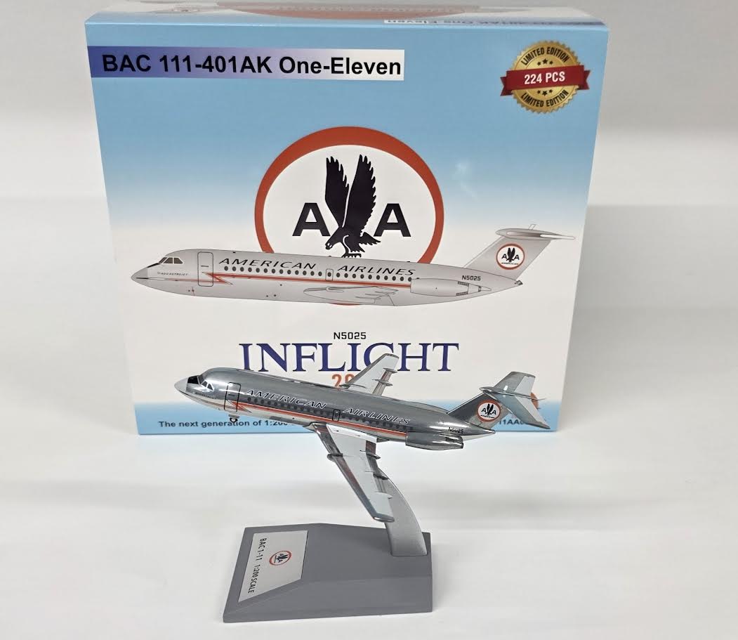 IF111AA0525P | InFlight200 1:200 | BAC 111-401AK American Airlines N5025 Polished with stand