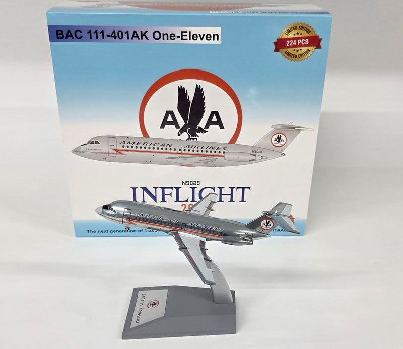 IF111AA0525P | InFlight200 1:200 | BAC 111-401AK American Airlines N5025 Polished with stand