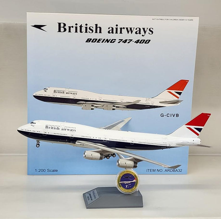 ARDBA32 | ARD Models 1:200 | Boeing 747-400 British Airways G-CIVB, Negus Scheme, '100 Years' (with stand)