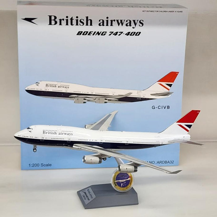 ARDBA32 | ARD Models 1:200 | Boeing 747-400 British Airways G-CIVB, Negus Scheme, '100 Years' (with stand)