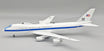 Die-cast metal scale model of a Boeing E-4B Nightwatch aircraft on a stand.