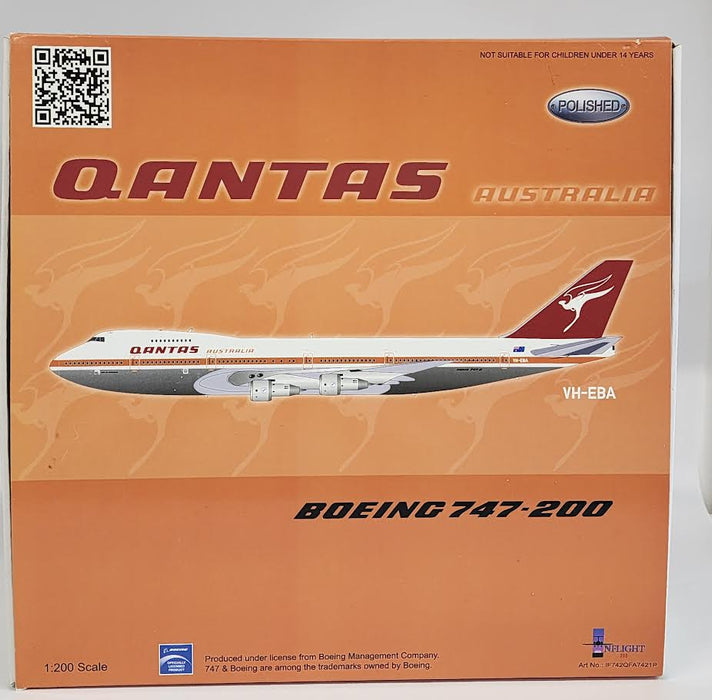 IF742QFA7421P | InFlight200 1:200 | Boeing 747-200 Qantas VH-EBA, 'First 747-200' (polished, with stand)
