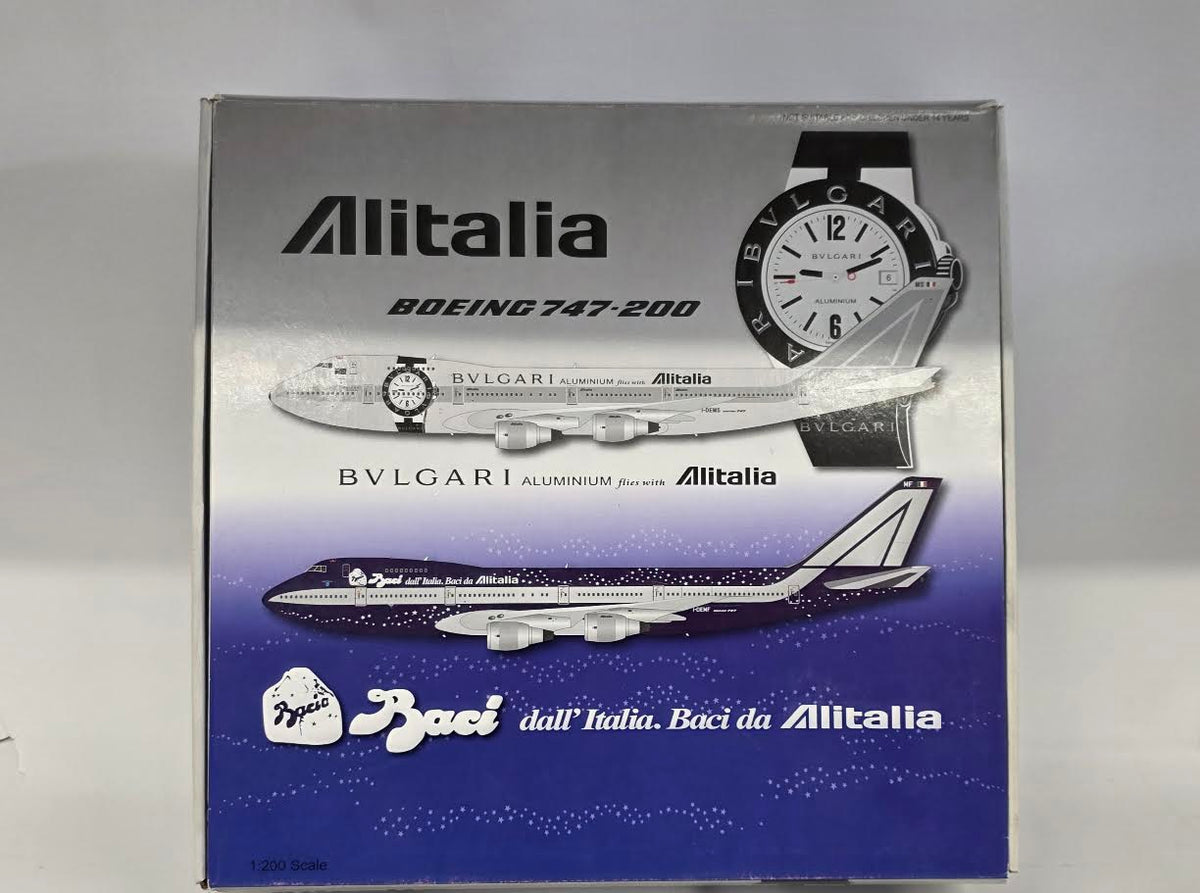 JFI-747-2-011 | JFox Models 1:200 | Boeing 747-200 Alitalia I-DEMS, 'Bulgari Aluminium' (with stand)