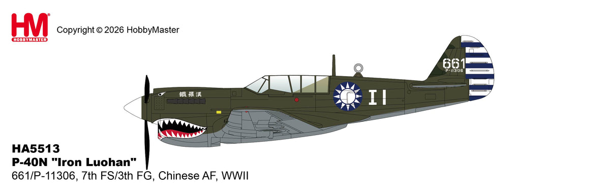 HA5513 Hobby Master 1:72 P-40N Iron Luohan diecast model