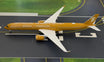 Miniature Airbus A350-1000 aircraft model in gold livery with registration B-58554.