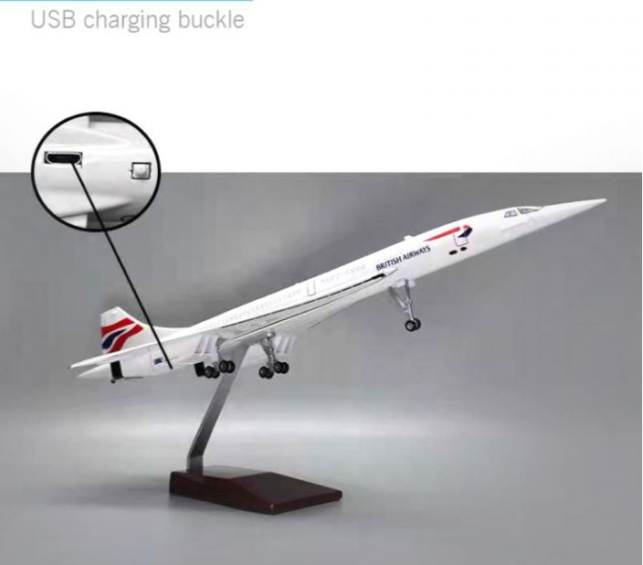 DMBACONC | Desktop Models 1:125 | BAC/Aerospatiale Concorde, British Airways G-BOAD, LED light up.