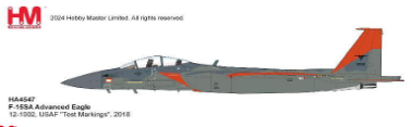 HA4547 | Hobby Master Military 1:72 | F-15SA Advanced Eagle 12-1002, USAFTest Markings, 2018 (with 12 x AIM-120, 3 x fuel tank) | is due December 2024