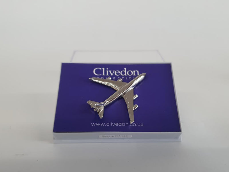 CL747LN | Clivedon Collection Pin Badges | Boeing 747 Nickel plated large pin badge