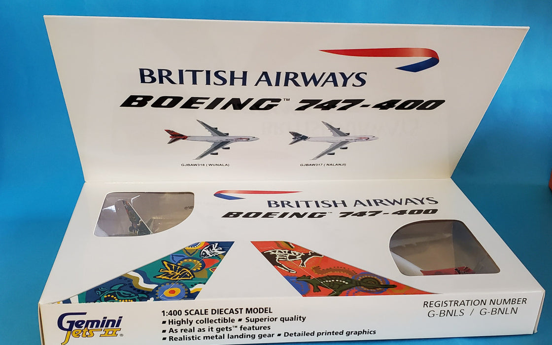 GJBAWSET2 | Gemini Jets 1:400 1:400 | Boeing 747-400 Twin Set British Airways G-BNLS 'Wunala' & G-BNLN 'Nalanji'