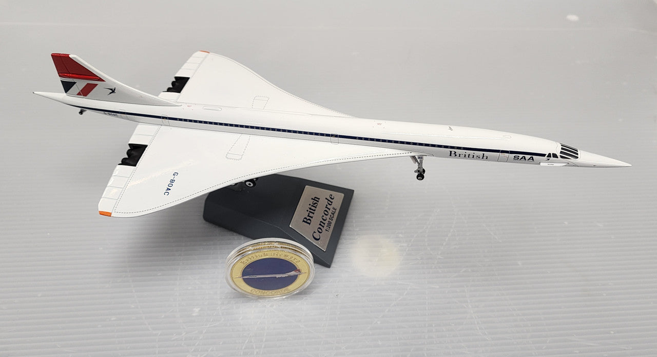 ARDBA25 | ARD Models 1:200 | Concorde British Airways G-BOAC, 'SAA' (with stand and collector coin)