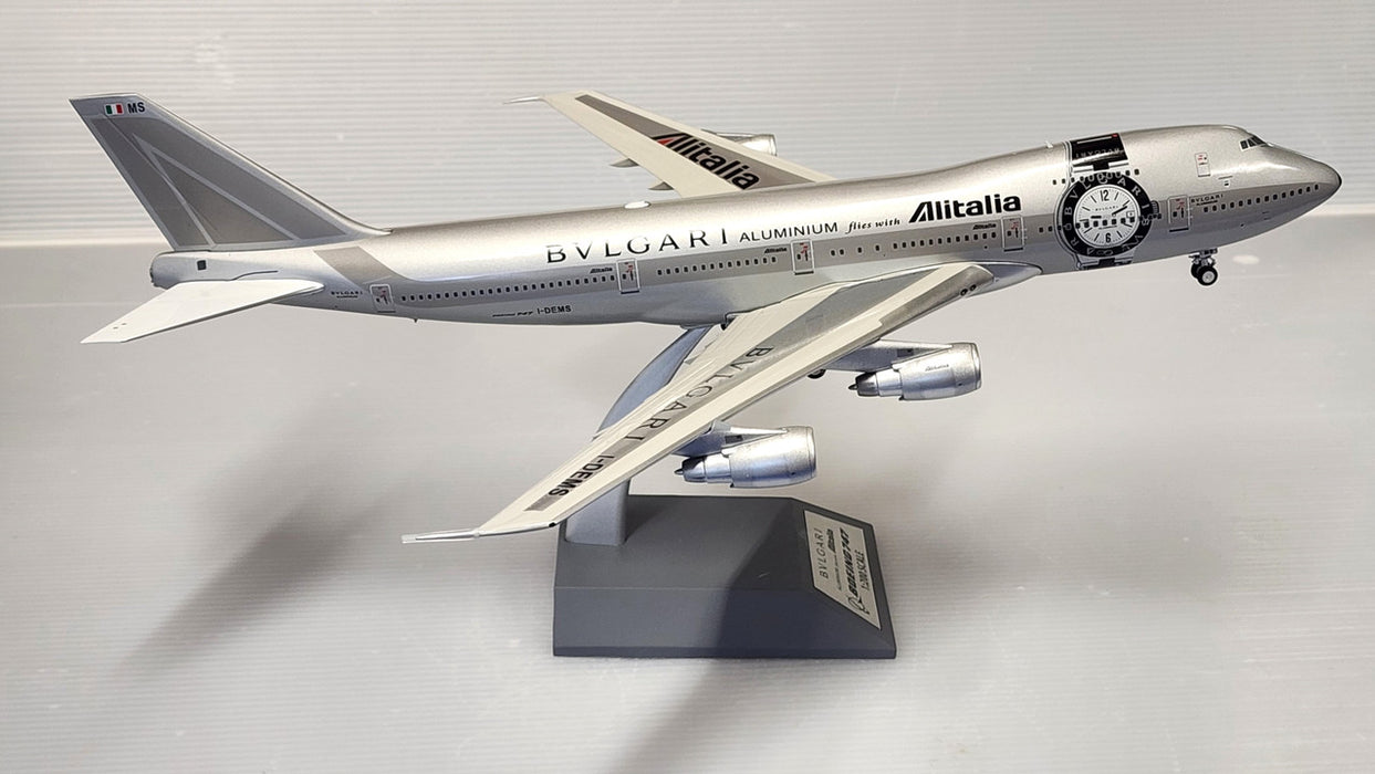 B-BULGARI-MS | Blue Box 1:200 | Boeing 747-200 Alitalia Bulgari I-DEMS (with stand)