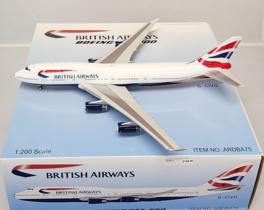 ARDBA75 | ARD Models 1:200 | Boeing 747- 400 British Airways G-CIVO, 'Football Nose' (with stand)