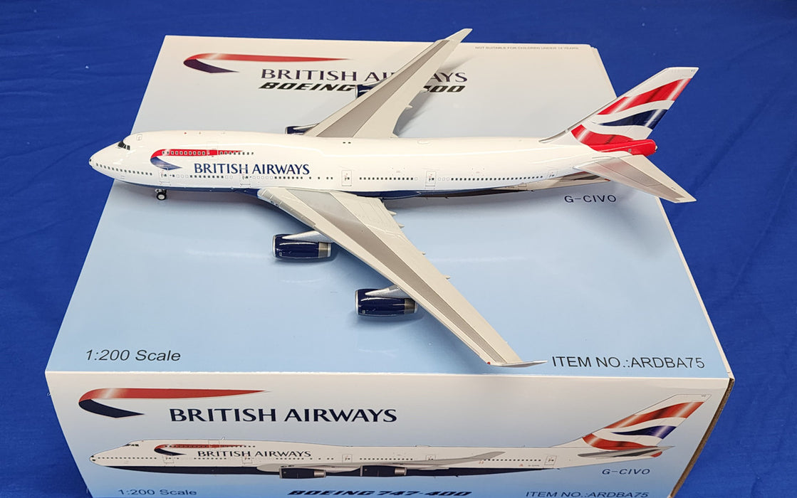 ARDBA75 | ARD Models 1:200 | Boeing 747- 400 British Airways G-CIVO, 'Football Nose' (with stand)