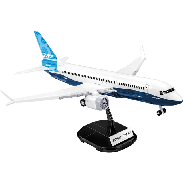 Boeing 737-8 building block set with 340 pieces displayed at full scale.