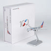 Die-cast metal Boeing 737-800 American Airlines 100th Anniversary model airplane with stand.