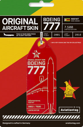 AVTAGN661WTred | Aircraft Skin Tags | Original Aircraft Skin - Boeing 777-200 Air Zimbabwe N661WT 'red'